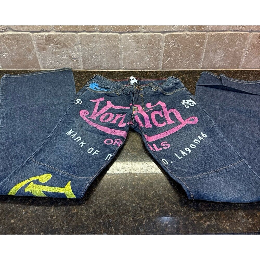 Vintage Y2K Original Von Dutch Low Rise Jeans Graphic Flare EUC Size 26